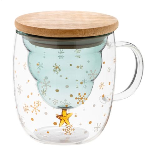 Mug de Noël Double Paroi Personnalisable avec Couvercle Bambou