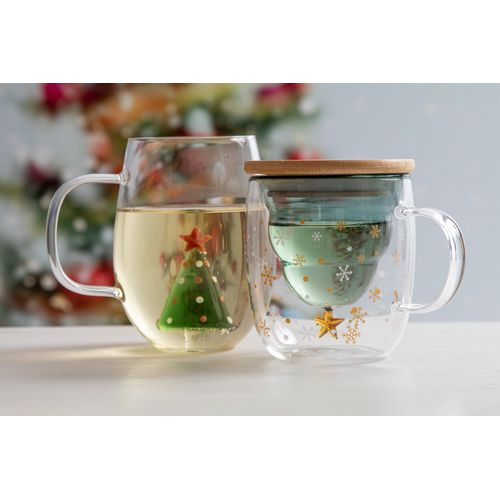 Mug de Noël Double Paroi Personnalisable avec Couvercle Bambou