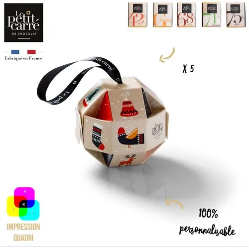 Boule de Noël Personnalisable 8 cm avec Chocolats Assortis