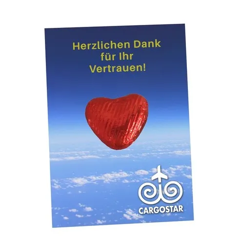 Carte promotionnelle A7 avec coeur en chocolat