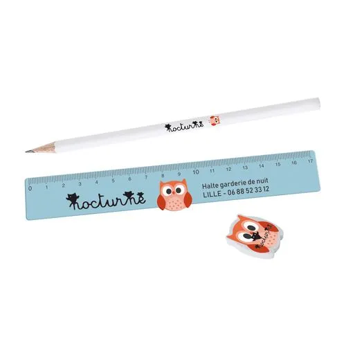 Set Bureau 3 Pièces Personnalisable - Règle, Gomme & Crayon