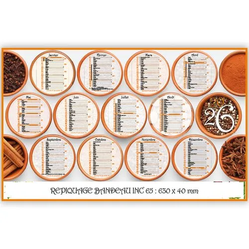 Calendrier Bancaire Épices du Monde 2026 - Format INC 65 Personnalisable