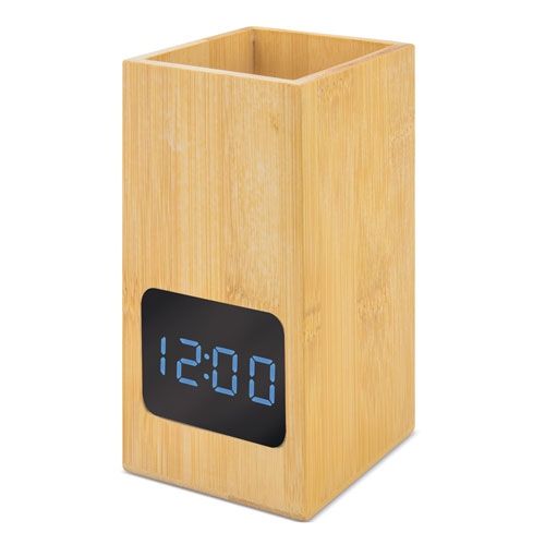 Pot à Crayons Horloge en Bambou Personnalisable - Bureau Écologique