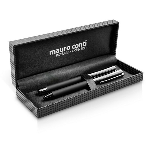 Set d'Écriture Prestige Métal Noir - Stylo Plume et Bille en Coffret