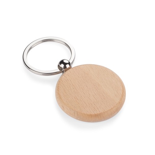 Porte-clés rond bois et métal personnalisable par sérigraphie