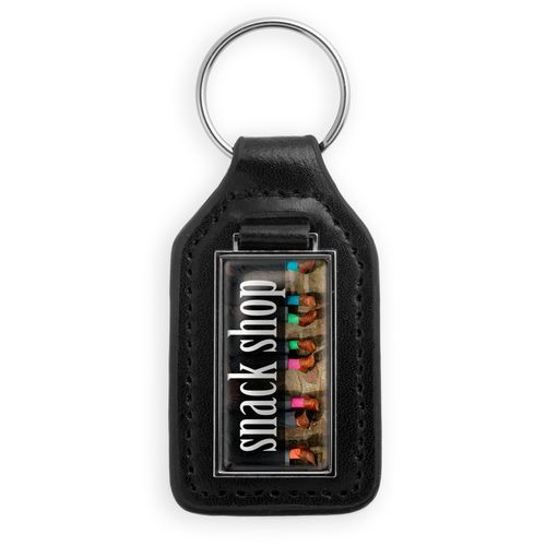 Porte-clés Rectangle Similicuir Noir - Personnalisable avec Doming