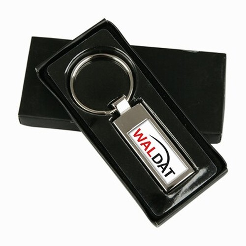 Porte-clés rectangulaire métal argenté personnalisable avec coffret
