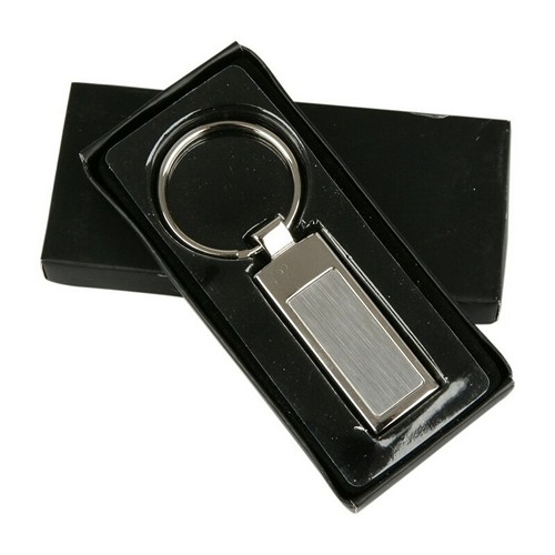 Porte-clés rectangulaire métal argenté personnalisable avec coffret