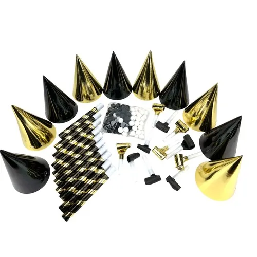 Set Cotillons Or et Noir pour 10 Personnes - Personnalisable