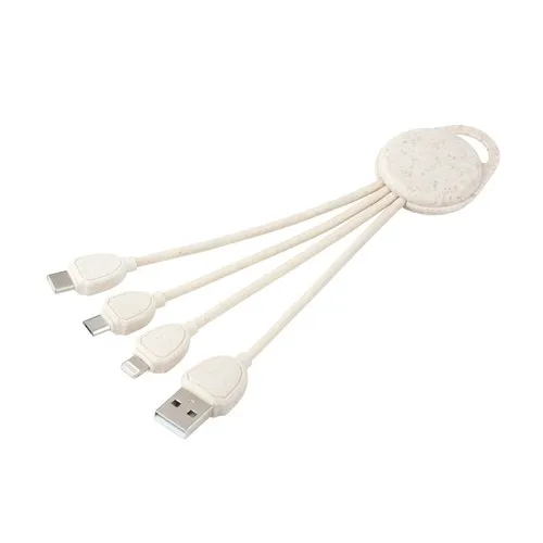 Câble de chargement 3-en-1 écologique personnalisable blanc et brun