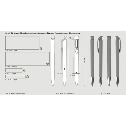 Stylo à bille rétractable softgrip personnalisable - Jona Ms