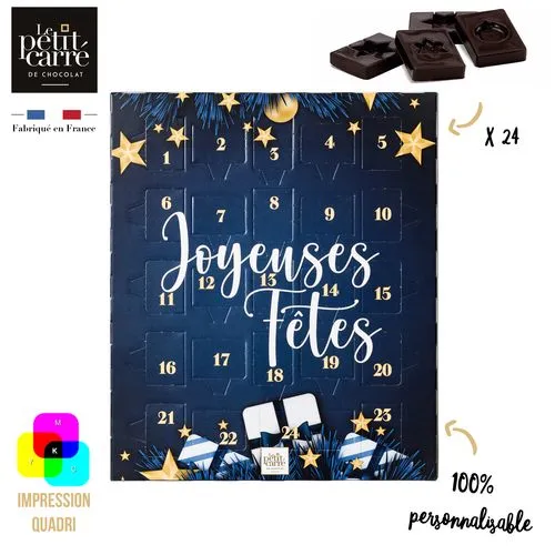 Calendrier de l'Avent Chocolat Noir 70% Personnalisable - 24 Cases
