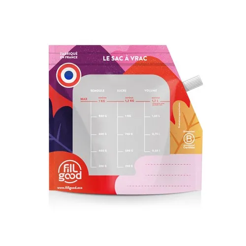 Sac à Vrac Doseur Réutilisable Personnalisable avec Zip et Bouchon