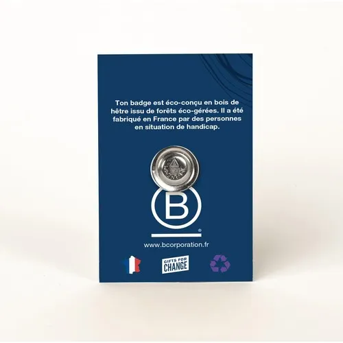 Badge bois personnalisé aimant Ø30mm avec carte - Fabrication française