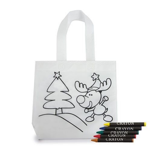 Sac Shopping Noël avec Crayons de Cire - Cadeau Publicitaire Enfants