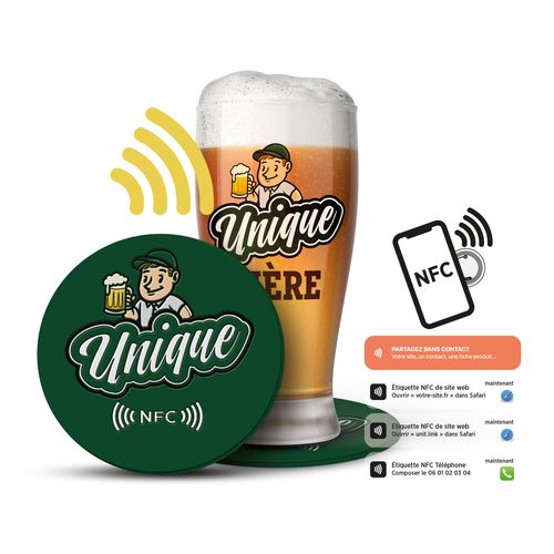 Sous-verre PVC avec puce NFC personnalisable - Innovation connectée