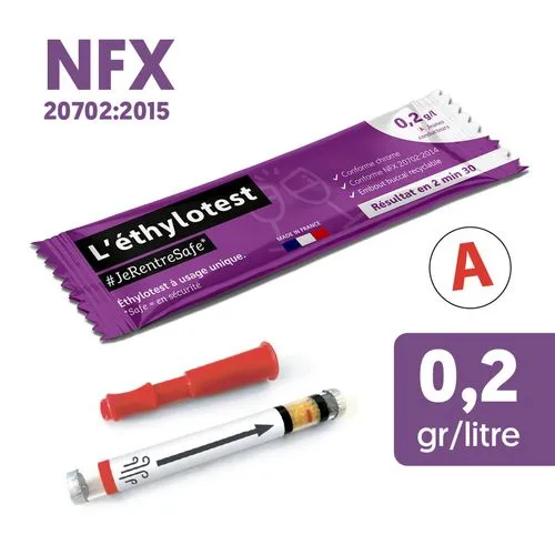 Éthylotest Personnalisable 0,2 g/l Jeunes Conducteurs - Norme NFX