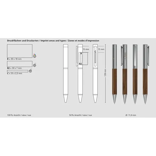 Stylo Bille Bois de Noyer Personnalisable - Unique Wood