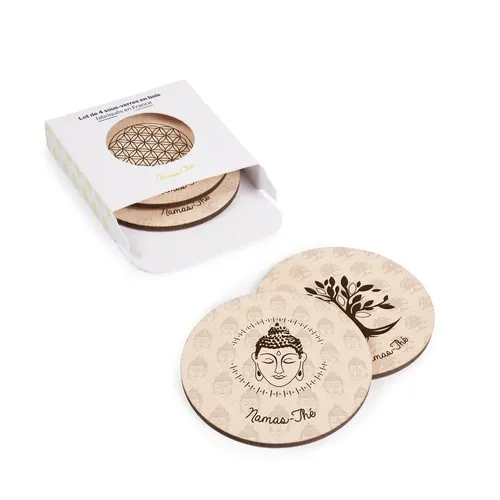 Lot de 4 Sous-Verres Ronds en Bois Gravés - Packaging Personnalisé