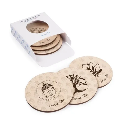Lot de 4 Sous-Verres Ronds en Bois Gravés - Packaging Personnalisé