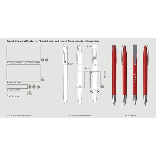 Stylo bille pivotant Cobra Matt - Personnalisable dès 500 ex