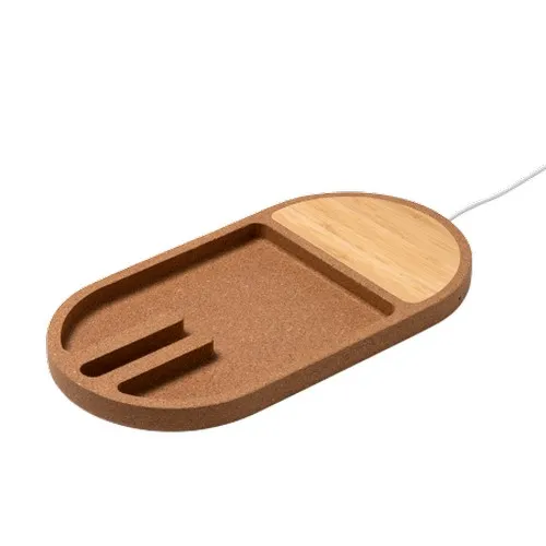 Organisateur de Bureau en Bambou avec Chargeur Sans Fil Intégré