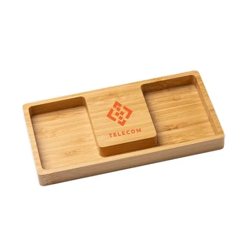 Organisateur de Bureau en Bambou avec Chargeur Sans Fil Intégré