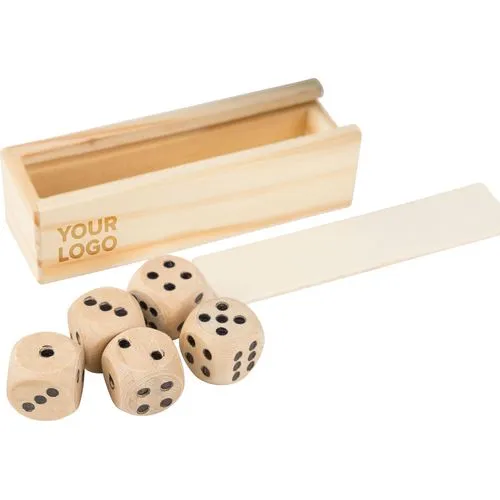 Jeu de 5 Dés en Bois de Hêtre Personnalisables avec Coffret