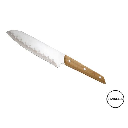 Couteau Santoku Personnalisable - Lame Alvéolée 17cm Bambou