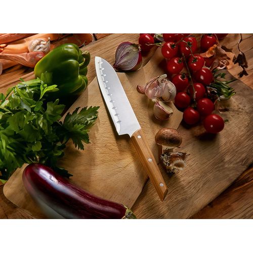 Couteau Santoku Personnalisable - Lame Alvéolée 17cm Bambou