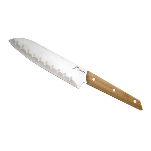 Couteau Santoku Personnalisable - Lame Alvéolée 17cm Bambou