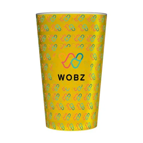 Gobelet réutilisable personnalisé 25cl jaune - Quadrichromie (Fond Wobz)