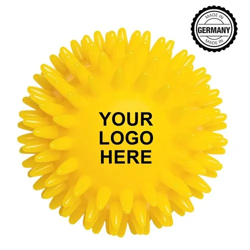 Balle de massage hérisson avec impression (78 mm, jaune), "Made in Germany"