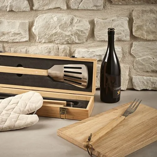 Set barbecue Turner bambou,mallette: pince, fourchette et spatule