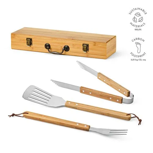 Set barbecue Turner bambou,mallette: pince, fourchette et spatule