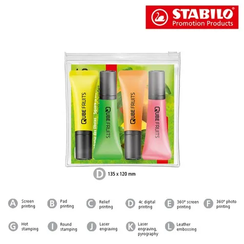 Set de 4 surligneurs fluo en étui zippé transparent personnalisable