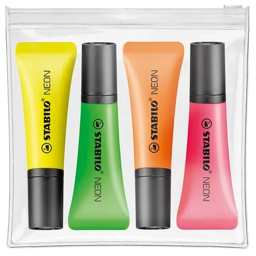 Set de 4 surligneurs fluo en étui zippé transparent personnalisable
