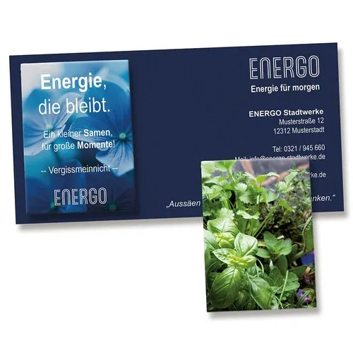 Sachet de graines d'herbes aromatiques sur carte publicitaire personnalisée