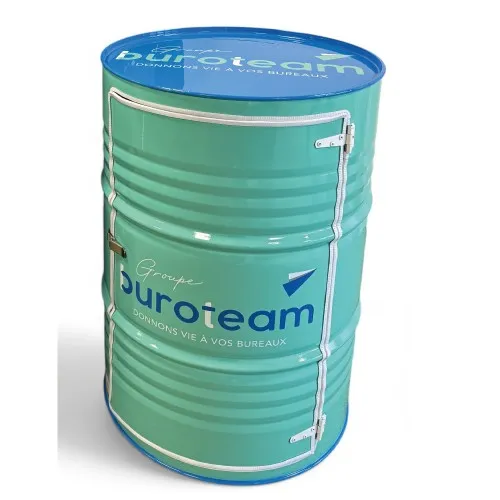 Bidon Publicitaire 220L Personnalisable - Porte & Étagères Intégrées