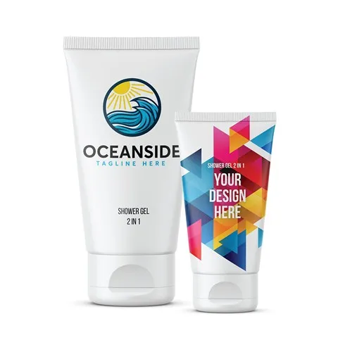 Gel douche 2-en-1 personnalisable 20 ml - Tube blanc brillant