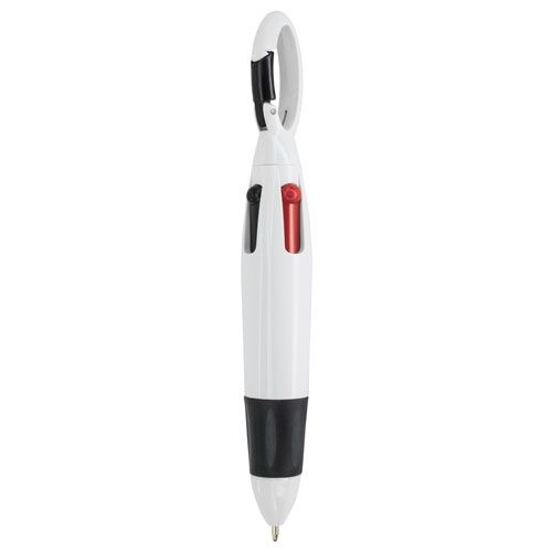 Stylo 4 Couleurs avec Mousqueton Personnalisable - Blanc