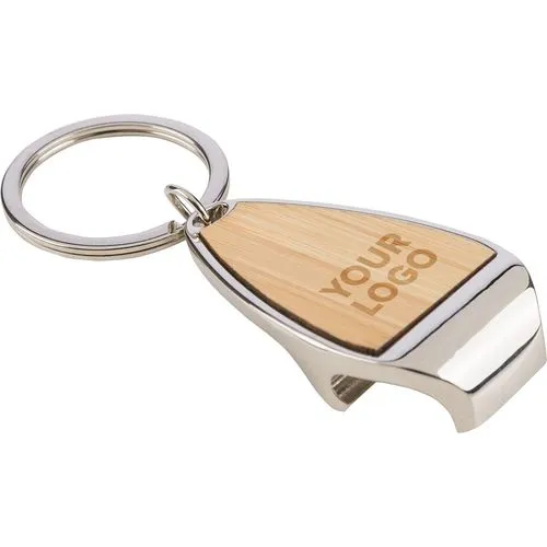 Porte-clés décapsuleur bambou et zinc personnalisable