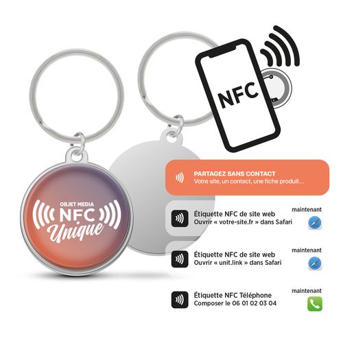 Porte-clés Fer NFC Personnalisé avec Puce Connectée 35mm