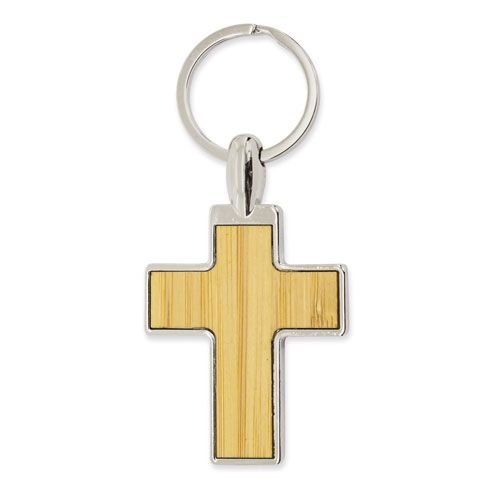 Porte-clés Croix en Bambou Personnalisable - Objet Pub Écologique