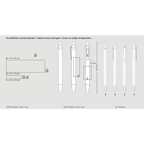 Stylo Bille Rétractable Blanc Brillant Personnalisable - Icy High Gloss