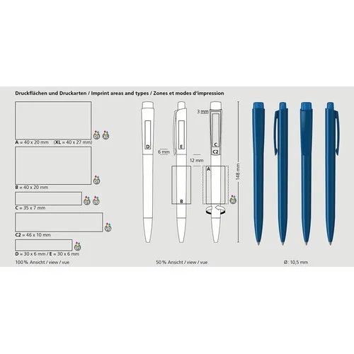 Stylo Bille Rétractable Zeno - Finition Brillante Personnalisable