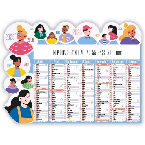 Calendrier bancaire découpé personnalisé 2026 - Format 55x40,5 cm