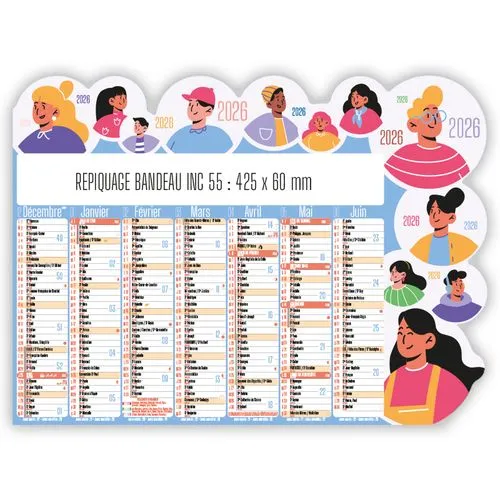 Calendrier bancaire découpé personnalisé 2026 - Format 55x40,5 cm