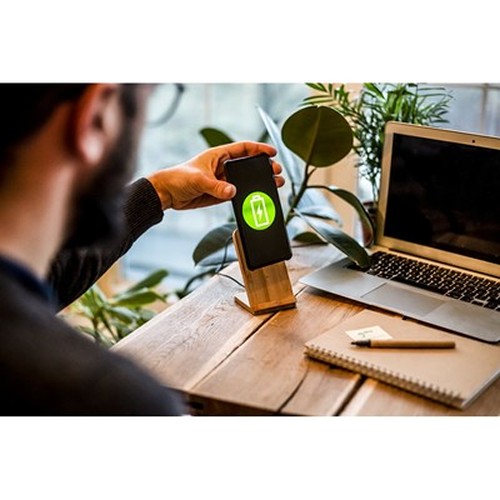 Chargeur sans fil bambou 10W avec support téléphone personnalisable