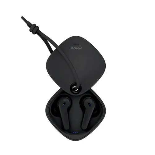 Oreillette bluetooth stéréo Moxie Minitwin avec boitier coulissant - blanc